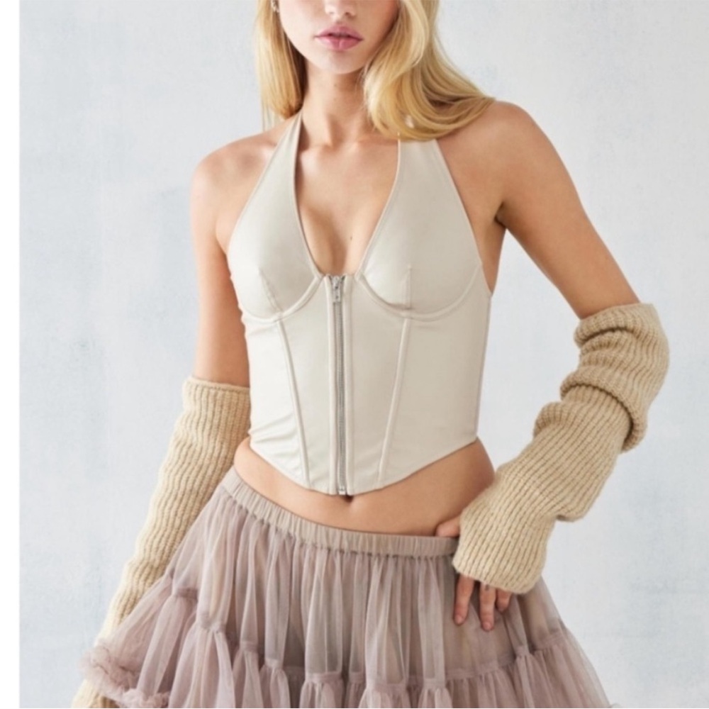 Urban Outfitters Out From Under Cream Faux Leather Halter Corset Top Size M